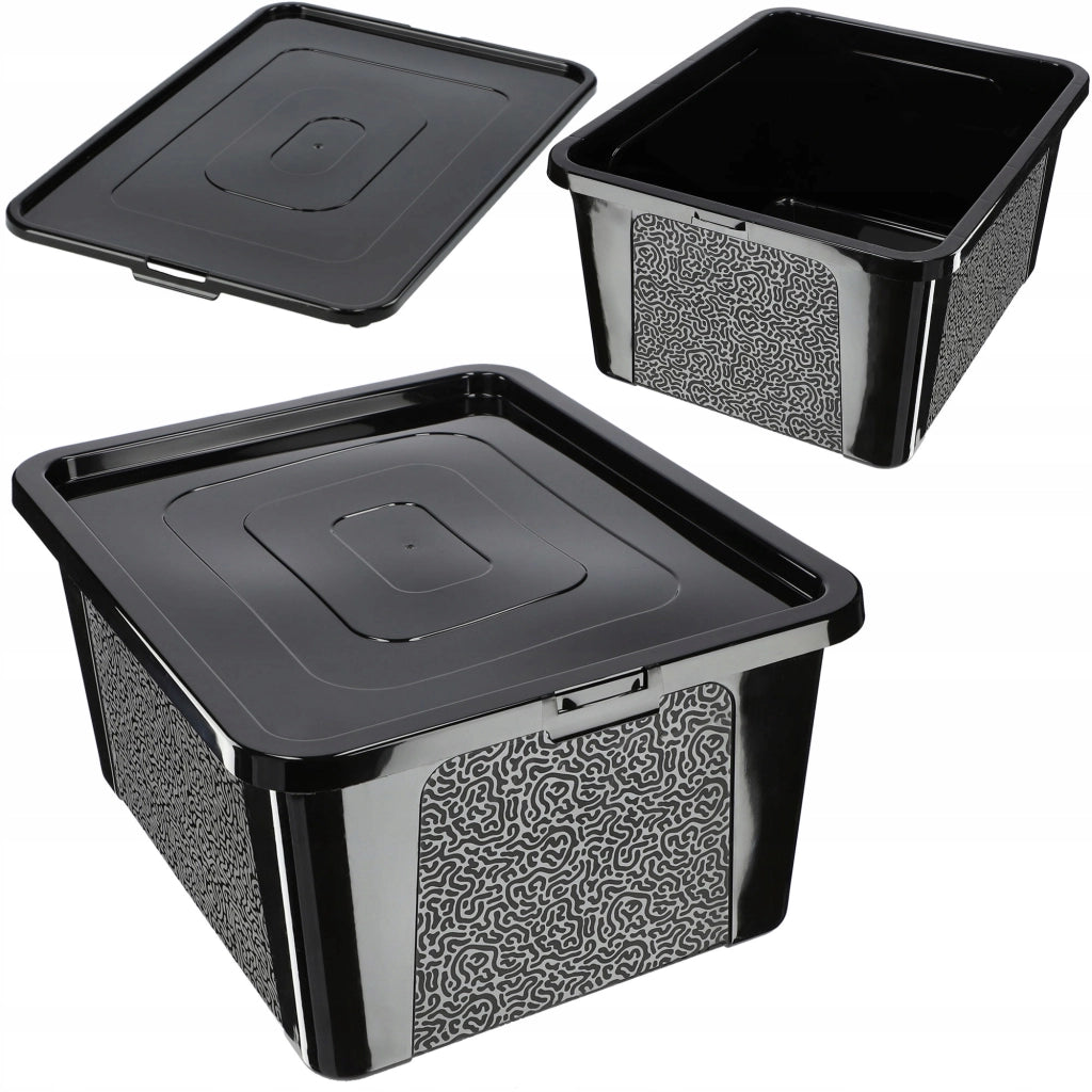 Contenitore in plastica KADAX da 20 litri con coperchio, nero, con chiusura a chiave, grande scatola organizer.