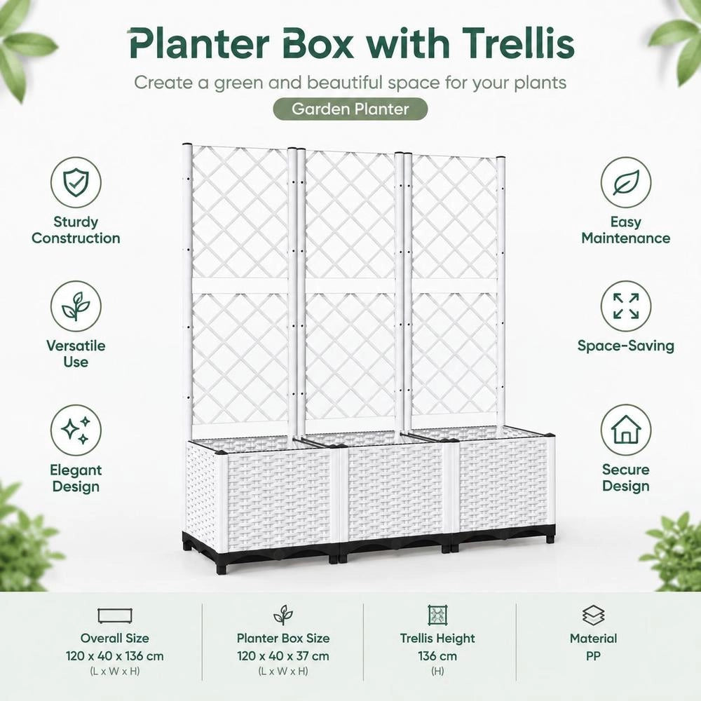 Plant Pot With Trellis White 120x40x136 Cm PP