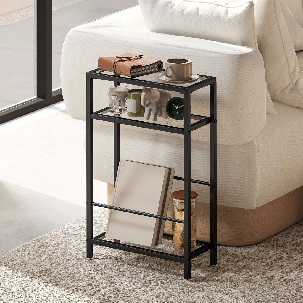Scaffale 3 ripiani con mensole in vetro ¨C Xylo ¨C nero, 18 cm larghezza, struttura in metallo