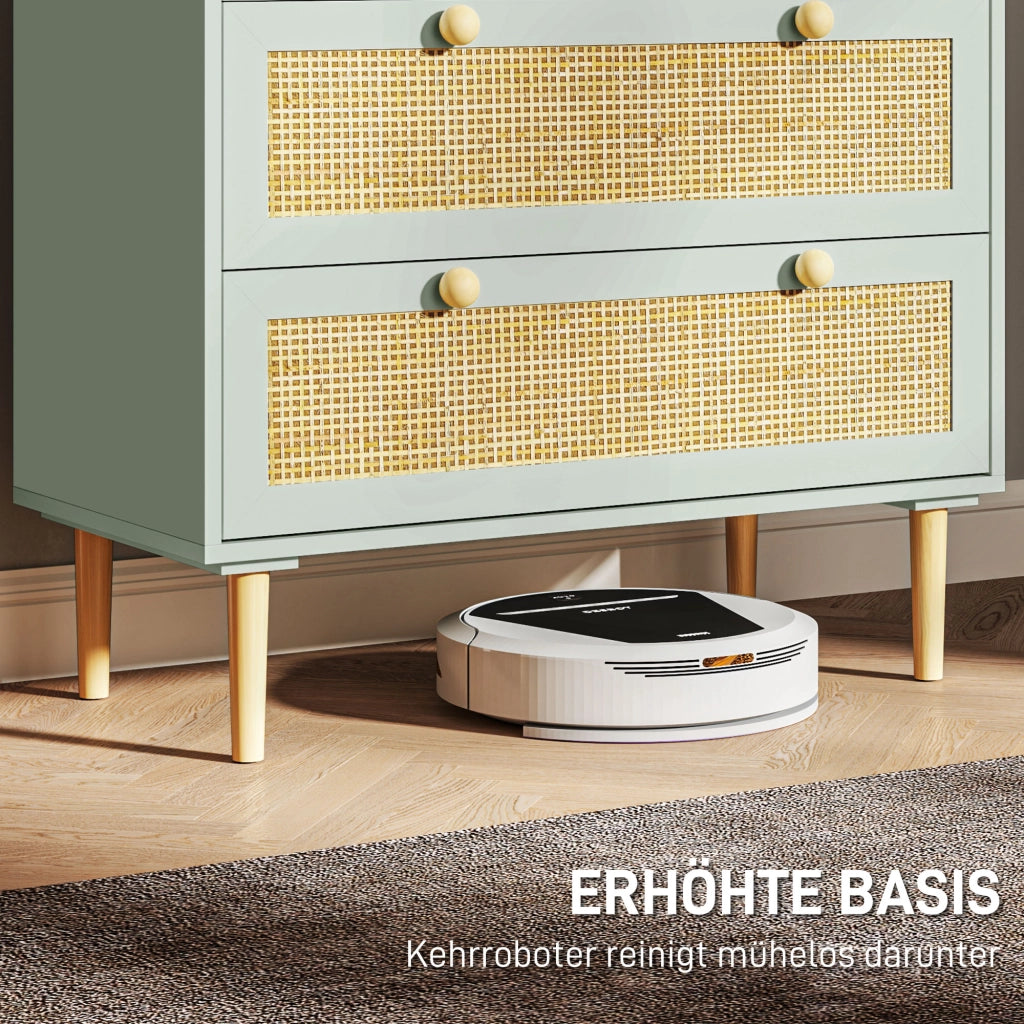 Cassettiera con 3 Cassetti, Fronte in Rattan, MDF ¨C zephmum ¨C Verde