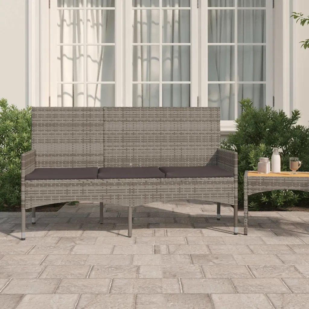 Panchina da Giardino | Panca da Giardino a 3 Posti con Cuscini in Polyrattan Grigio