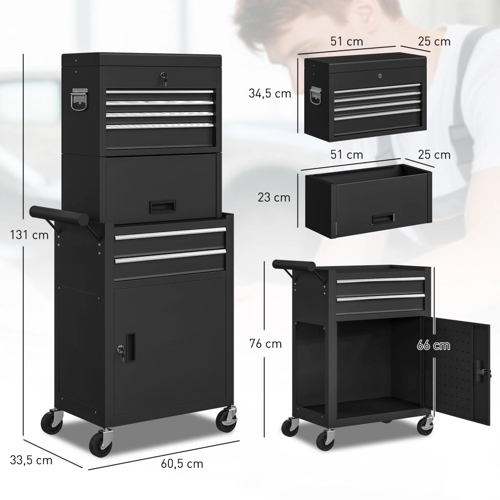 Carrello per attrezzi 3 in 1 con cassetti e pannello forato ¨C zephmum ¨C nero, acciaio