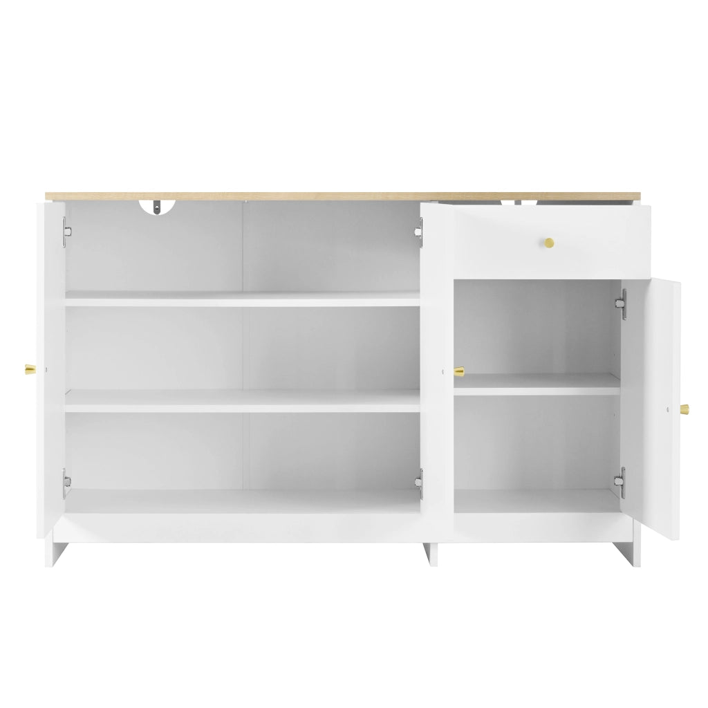 Credenza 3 Ante e 1 Cassetto ¨C MINIMAL ¨C Legno Naturale e Bianco 120x40x75 cm