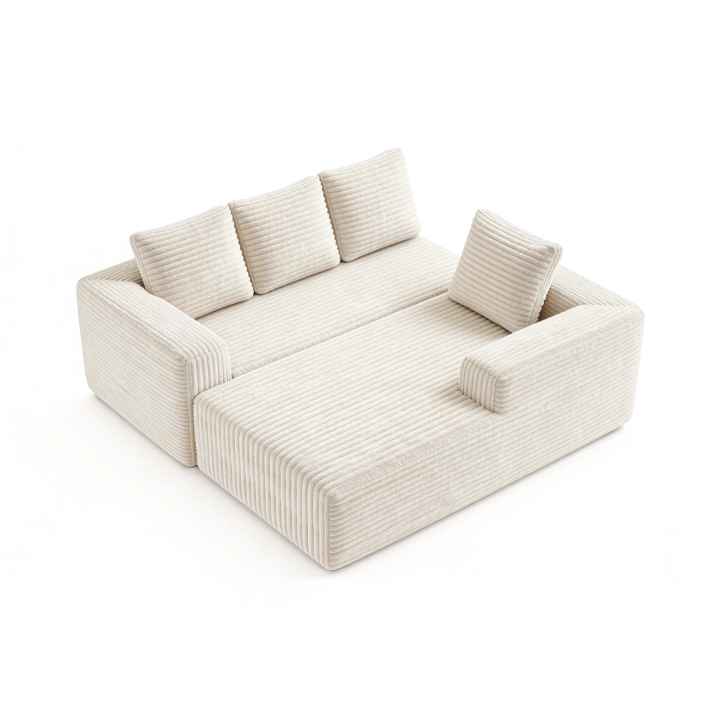 Divano modulare angolare a L con chaise; senza montaggio; beige in velluto a coste