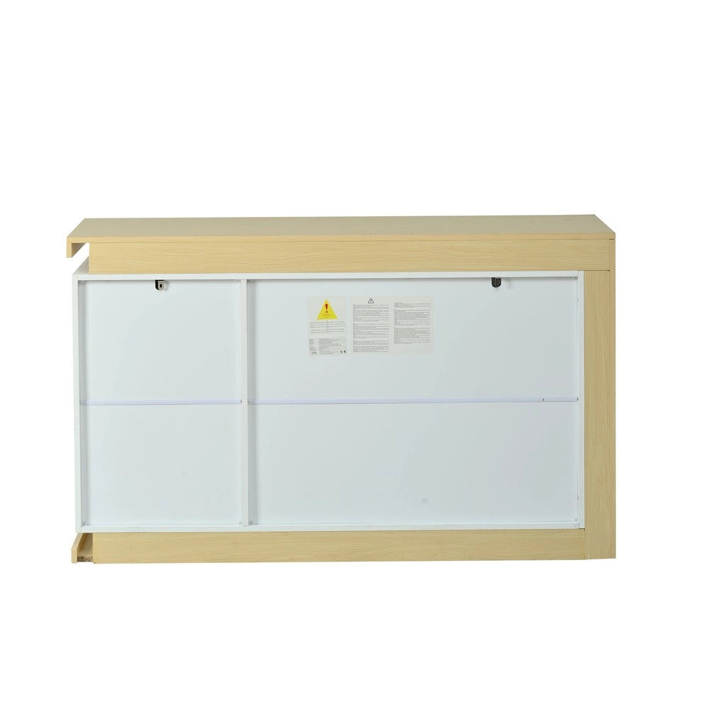 Credenza con LED ¨C MINIMAL ¨C Bianca, Ante in Vetro Temperato, Ripiani, 140x40x84