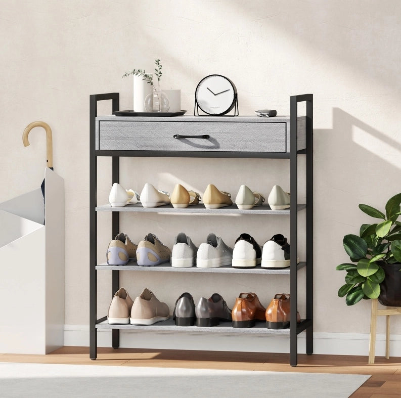 Scarpiera grigia con 3 ripiani e cassetto, 70 x 30 x 87,6 cm