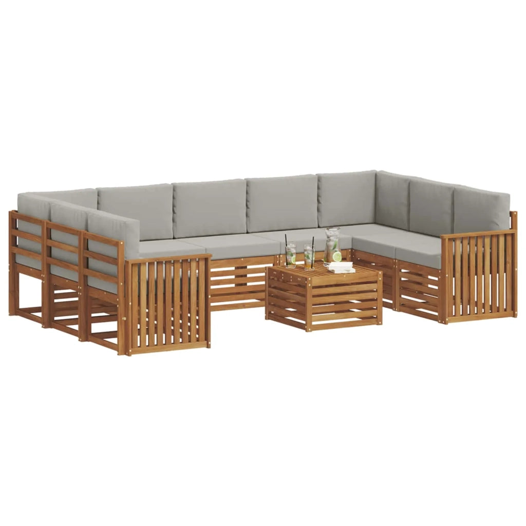 Set divani con cuscino 10 pcs Grigio Naturale e Chiaro