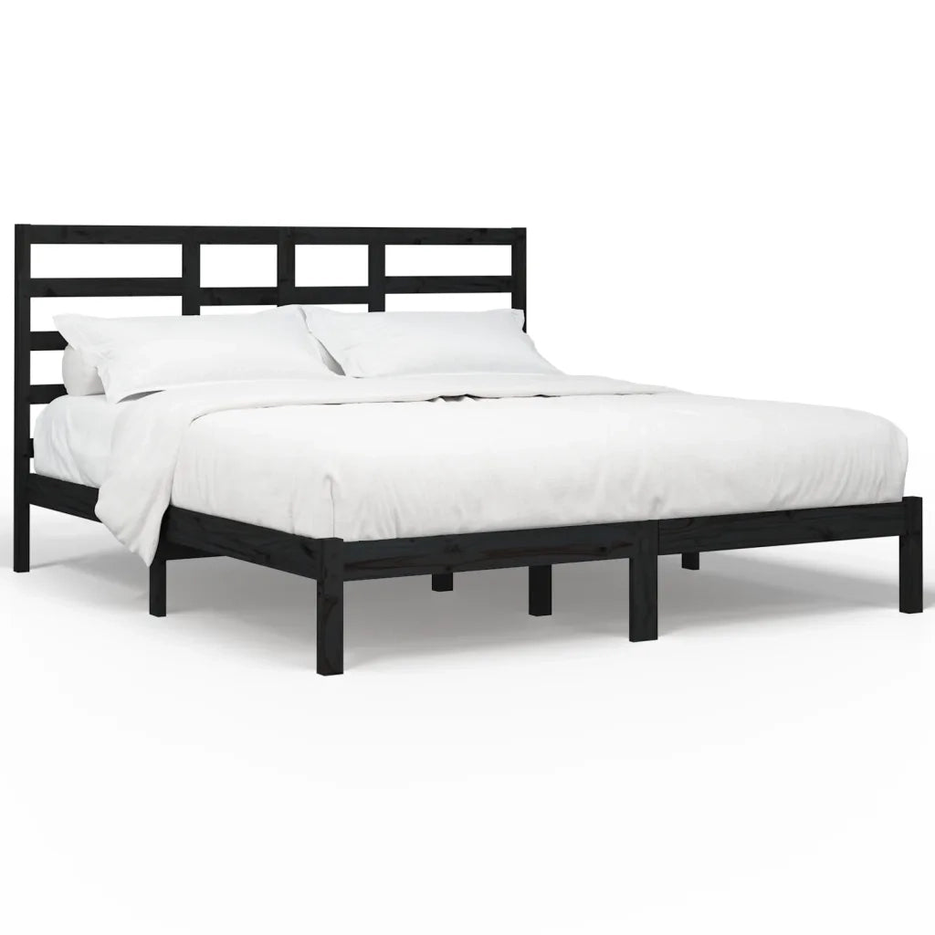 Giroletto-Struttura Letto Nero in Legno Massello 200x200 cm 898239