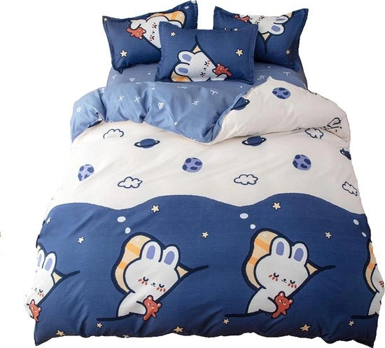 Set di copriletto e lenzuola con disegno di coniglio notturno - microfibra - 1 copriletto 180 x 220 cm - 1 lenzuolo 230 x 230 cm - 2 cuscini 48 x 74 cm