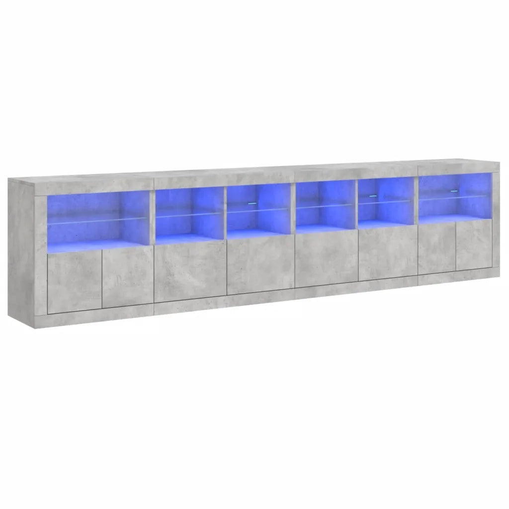 Credenza con Luci LED-Buffet-Armadio da cucina Grigio Cemento 283x37x67 cm