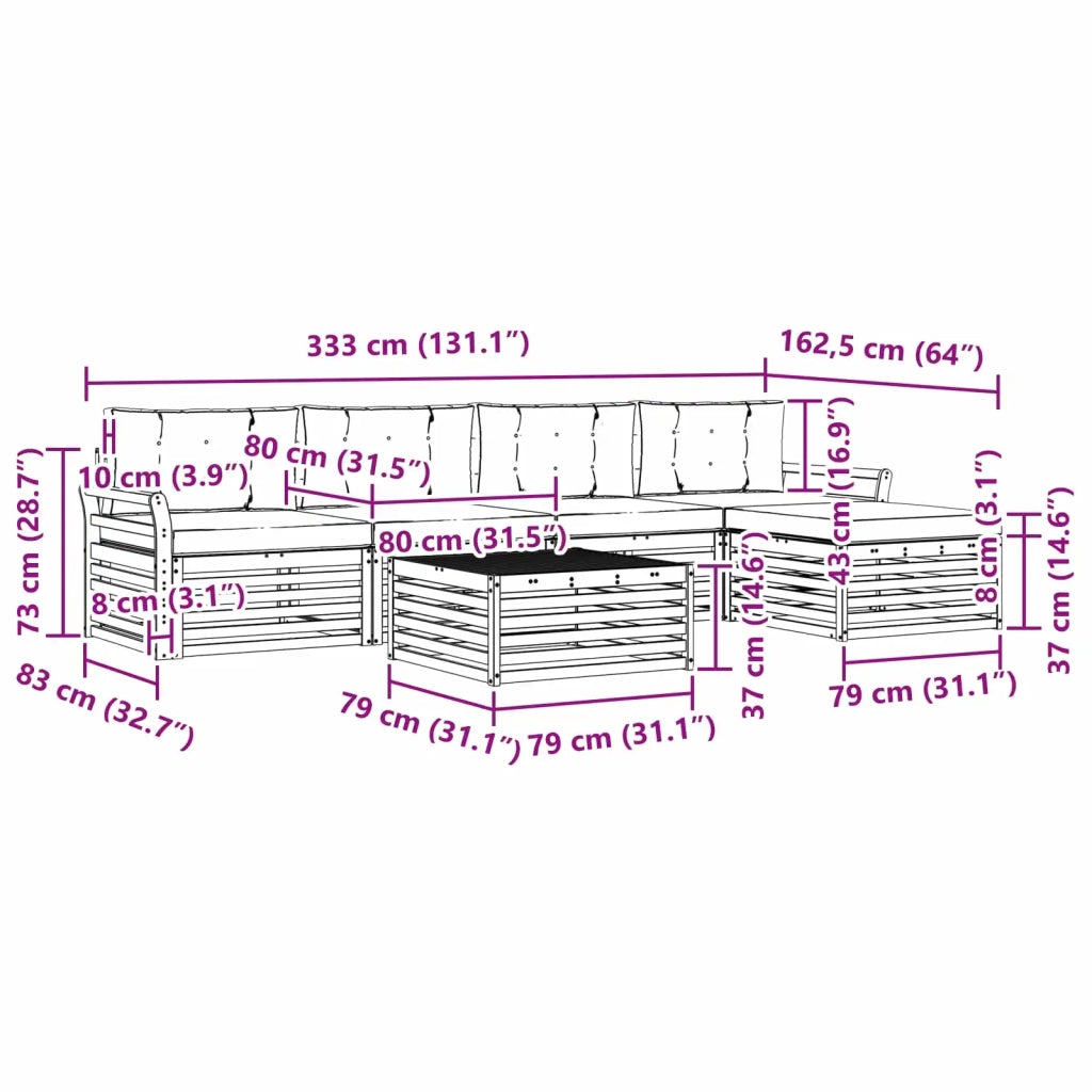 Set di divani da esterno con cuscino 6 pcs Naturale e Antracite 3373342