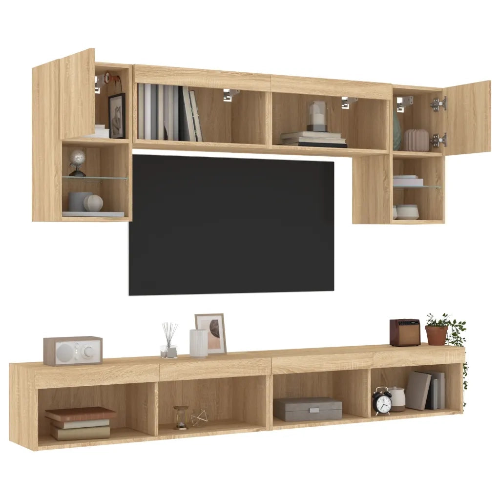 Mobili TV a Muro con LED 6pz Rovere Sonoma Legno Multistrato 3216706