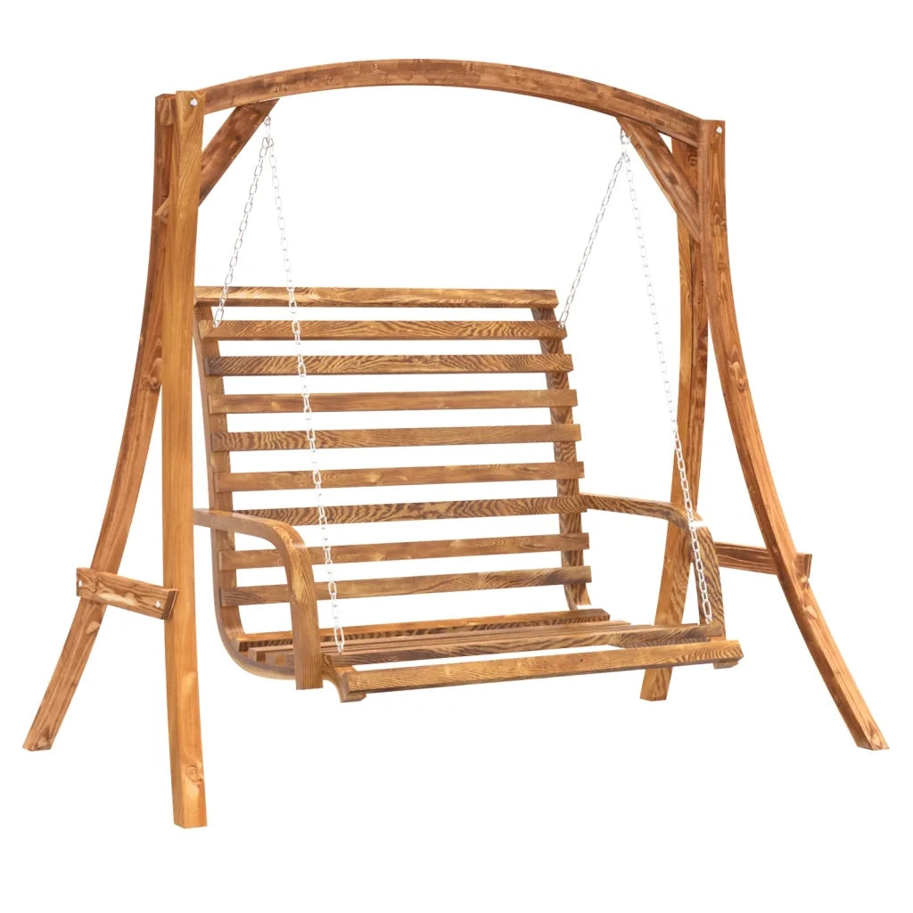 Panca a Dondolo in Legno Massello di Abete con Finitura in Teak