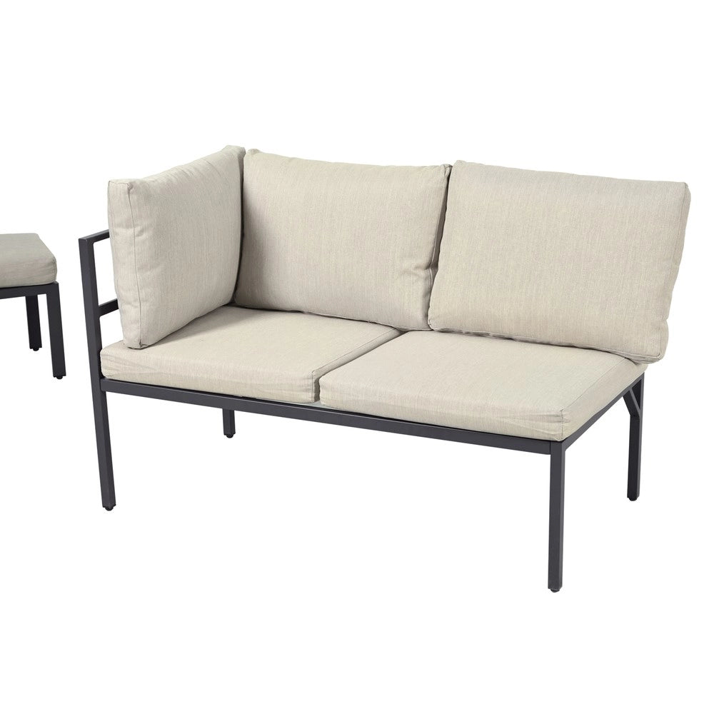 Set Salotto da Giardino 4 Pezzi con Divano Angolare, 2 Sgabelli e Tavolo ¨C Xylo ¨C Grigio Beige, Acciaio e Polipropilene