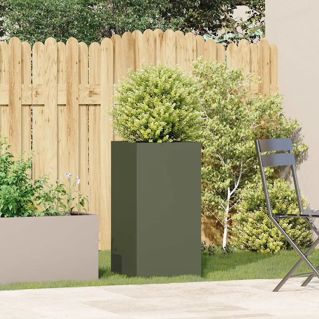Fioriera-Vaso-Contenitore per Piante Verde Oliva 40x40x80 cm in Acciaio Laminato a Freddo