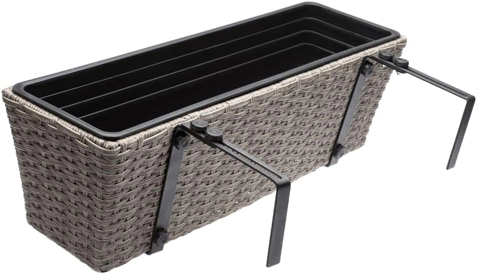 ® 2x Fioriera Balcone 60cm 11L Rattan Supporto Esterno Interno Resistente agli Agenti Atmosferici e ai Raggi UV Rimovibile Ringhiera Vaso Portafiori Rettangolare Fiori Piante Crema