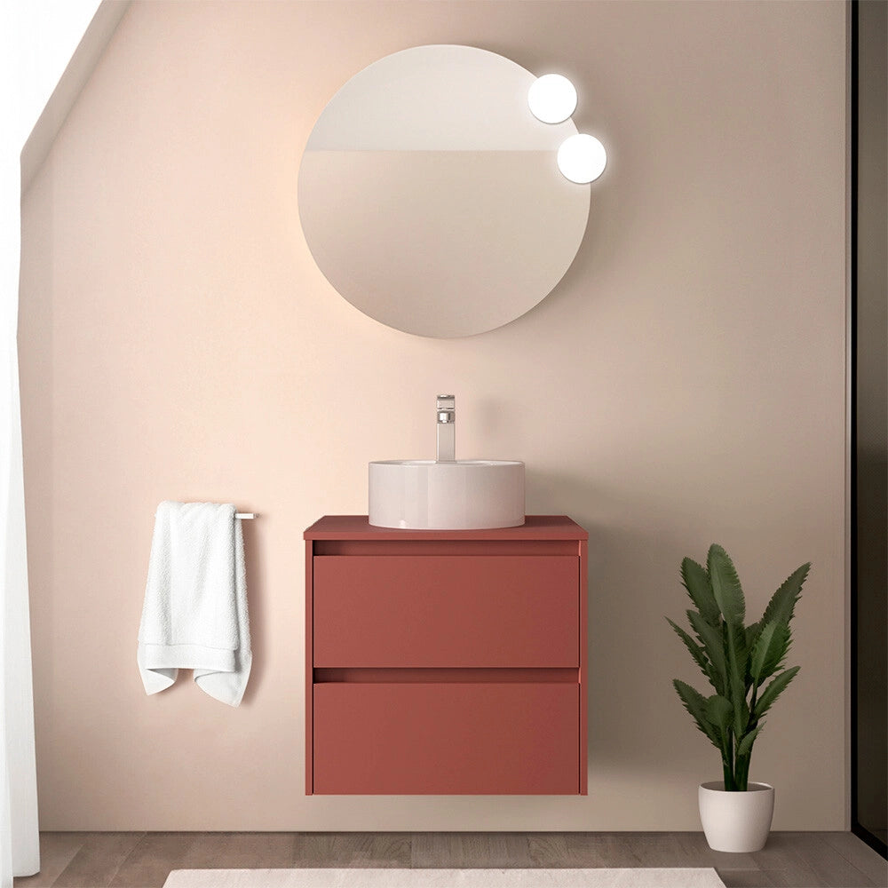 Mobile bagno sospeso 70 cm rosso satinato con top per lavabo da appoggio Gaya