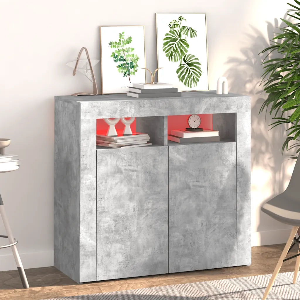 Credenza | Madia | Buffet da pranzo | Armadio da pranzo con Luci LED Grigio Cemento 80x35x75 cm