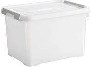 Scatola di archiviazione multifunzionale 20 l 100% riciclata per camera da letto ufficio garage soppalco cucina con chiusura rapida e maniglie 29 x 40 x 25 cm bianca