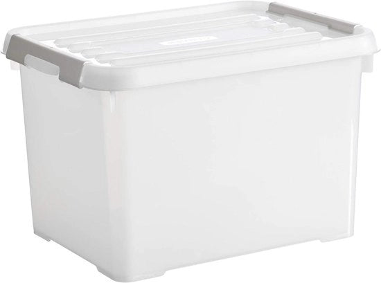 Scatola di archiviazione multifunzionale 20 l 100% riciclata per camera da letto ufficio garage soppalco cucina con chiusura rapida e maniglie 29 x 40 x 25 cm bianca
