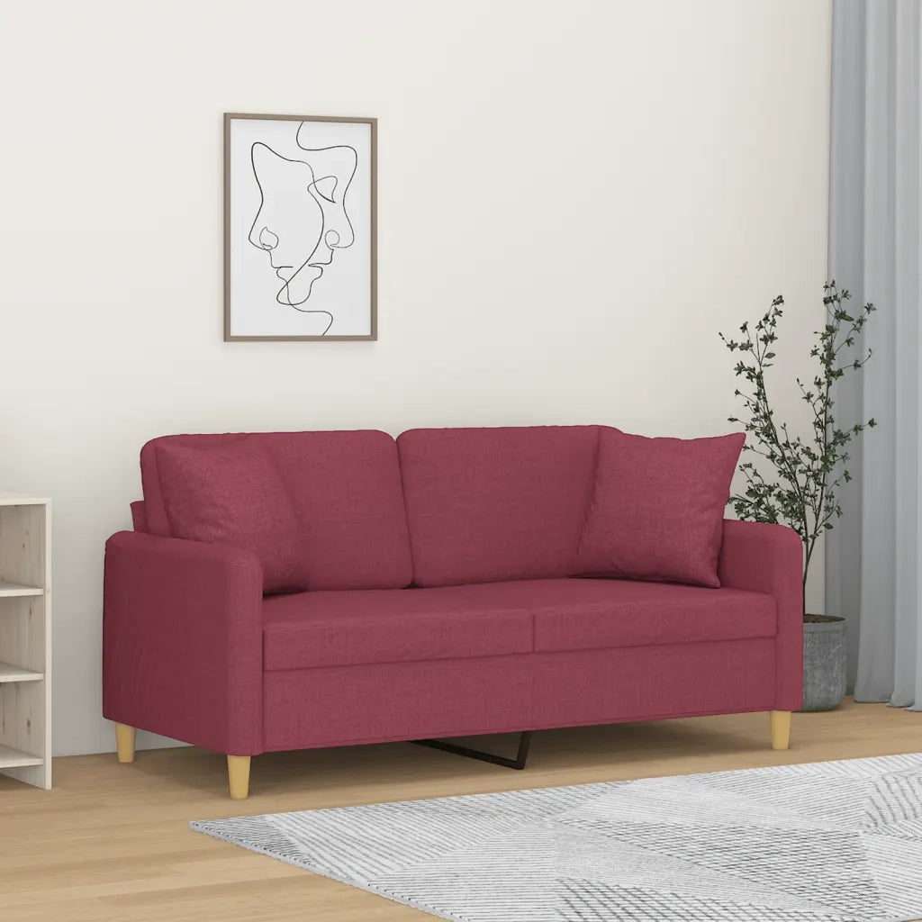 Divano a 2 Posti con Cuscini Rosso Vino 140 cm in Tessuto 3200915
