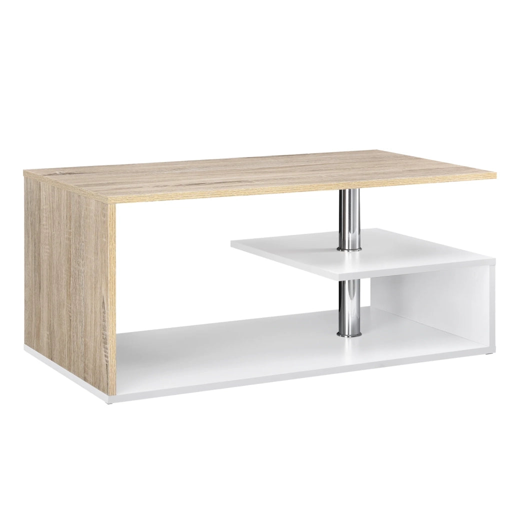 Tavolino da salotto con ripiano portaoggetti in MDF 90 cm finitura bianco e rovere 03_0004157