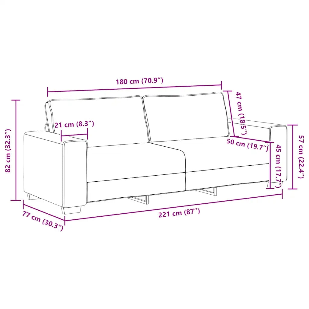 Divano a 3 Posti-Sofa 3 Posti Tortora 180 cm in Tessuto 993976