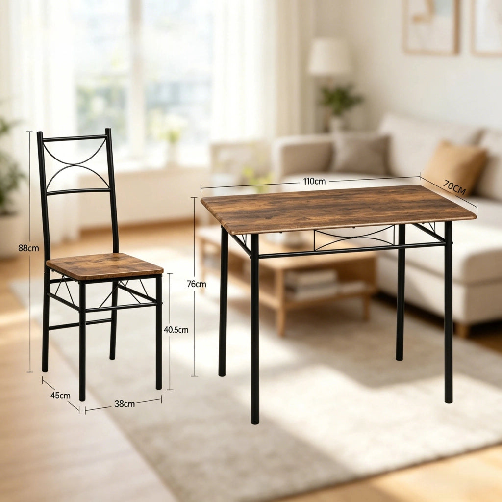 Set da pranzo rustico con tavolo e 4 sedie in MDF e ferro
