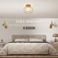 Plafoniera LED Moderna Design a Gabbia Ø27x19 cm con 18 Cristalli Struttura in Metallo Oro