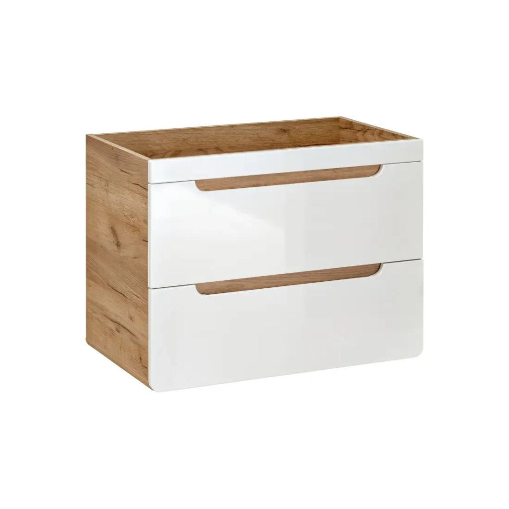 Mobile sottolavabo ERBANO – Rovere chiaro e bianco lucido – 60x59 cm – 2 cassetti – Da appendere