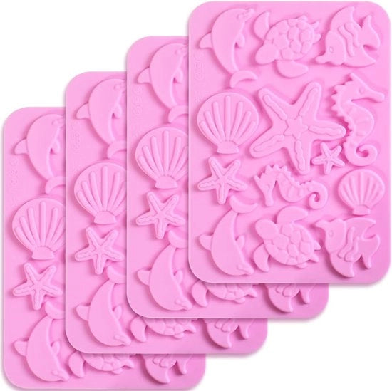 Mal siliconico marino da fondant per decorazione di torte e dolci in forma di conchiglia, cavallo di mare, stella di mare e tartaruga.