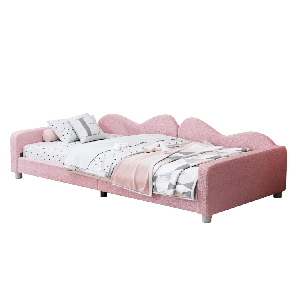 Letto per bambini singolo 90 × 200 cm 1 posto con schienale e braccioli; senza materasso; imbottito rosa