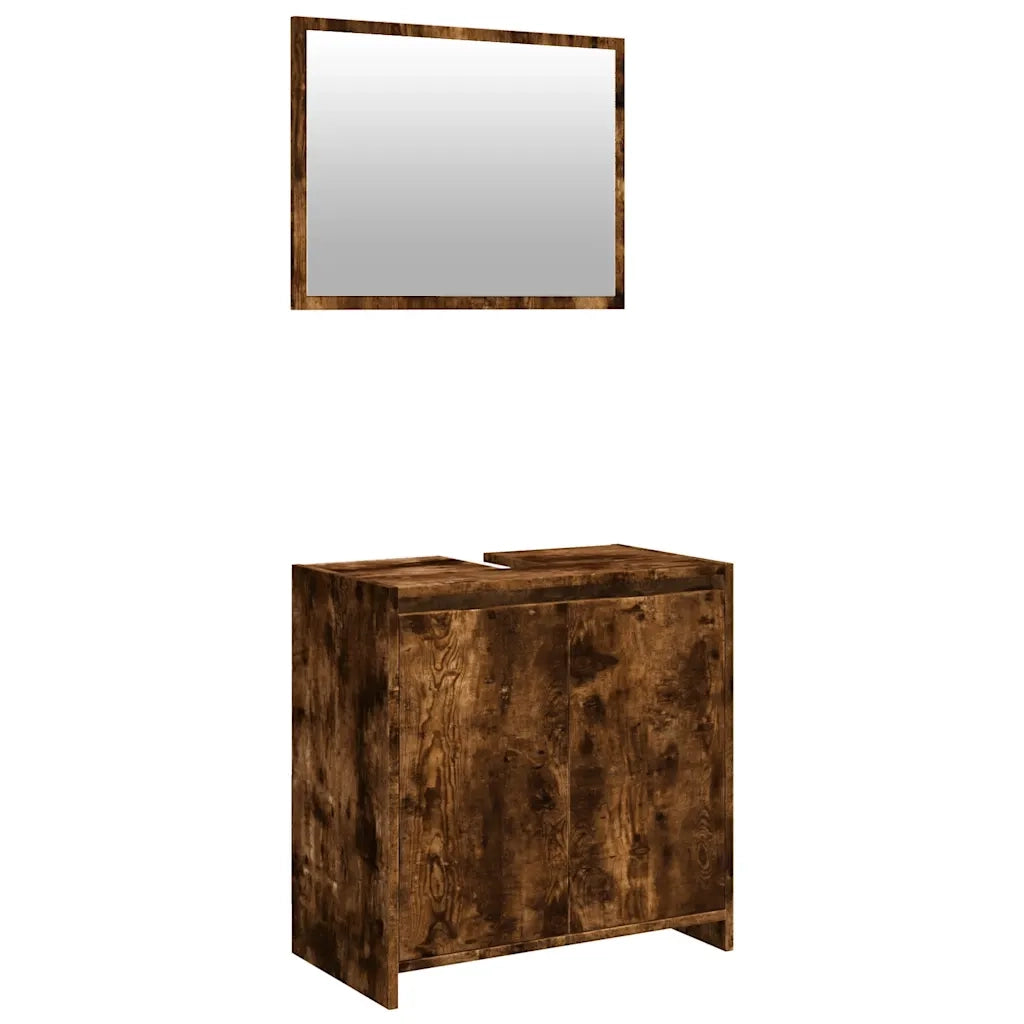 Set Mobili da Bagno | Armadio da bagno 2 pz Rovere Fumo in Legno Multistrato