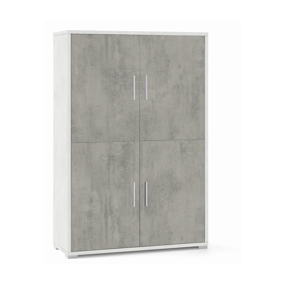 Armadio mobile 4 ante 108x41x161H cm in kit di montaggio colore Ossido bianco e Cemento