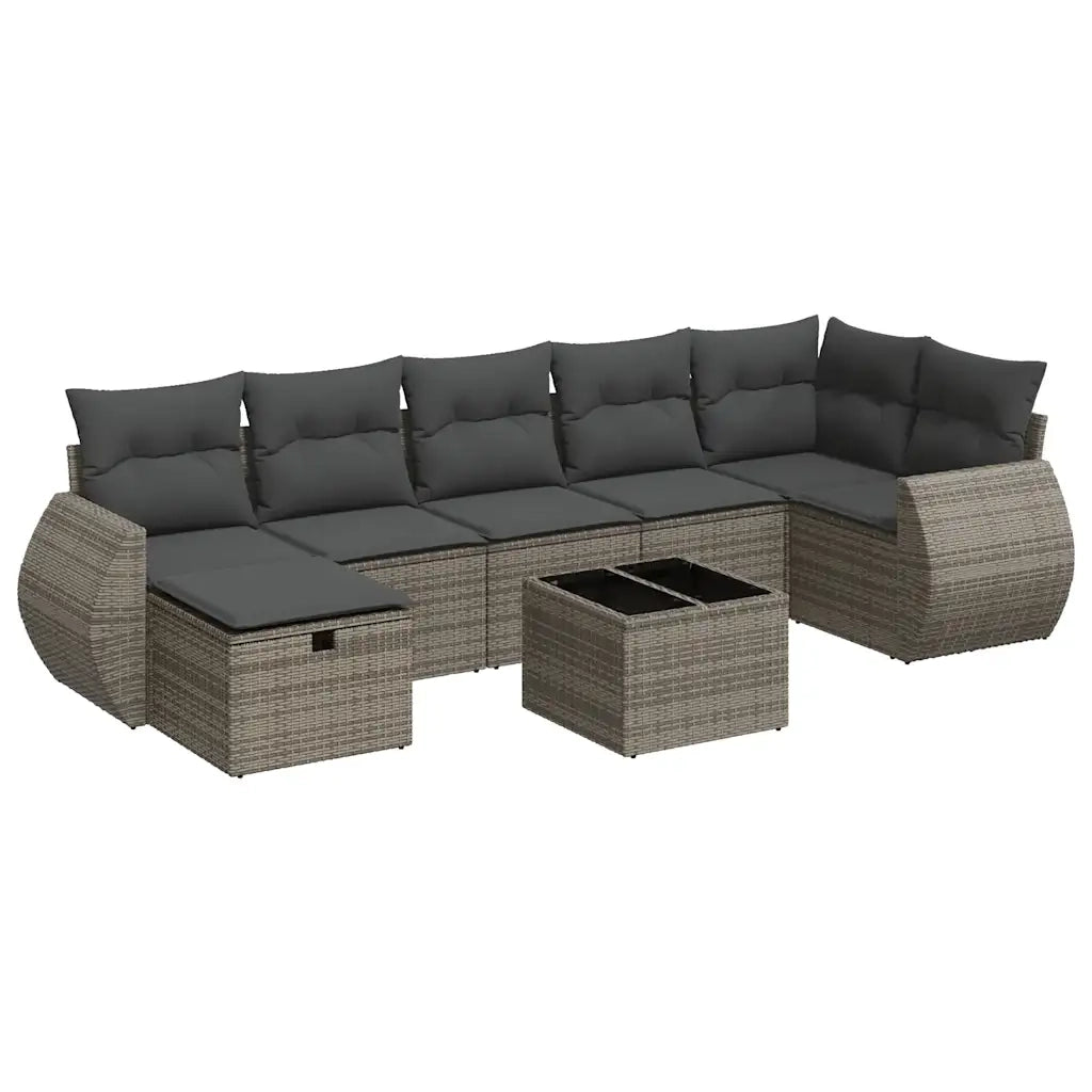 Set Divano da Giardino 8 pz con Cuscini Grigio in Polyrattan 3325616