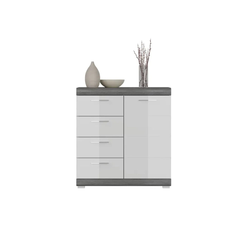 Buffet SCOTT – 4 cassetti e 1 porta – Grigio scuro e bianco – 80x85x37 cm