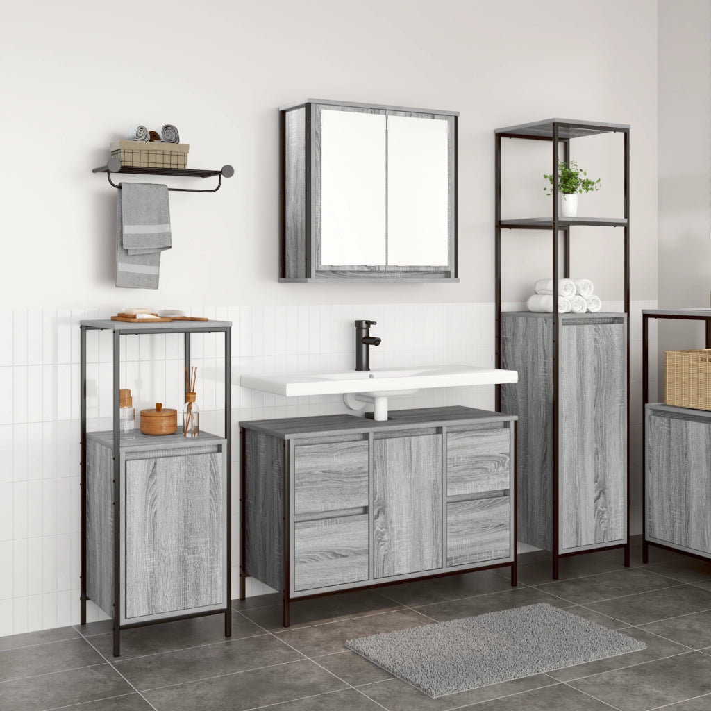 Set di mobili da bagno in legno ingegnerizzato grigio sonoma