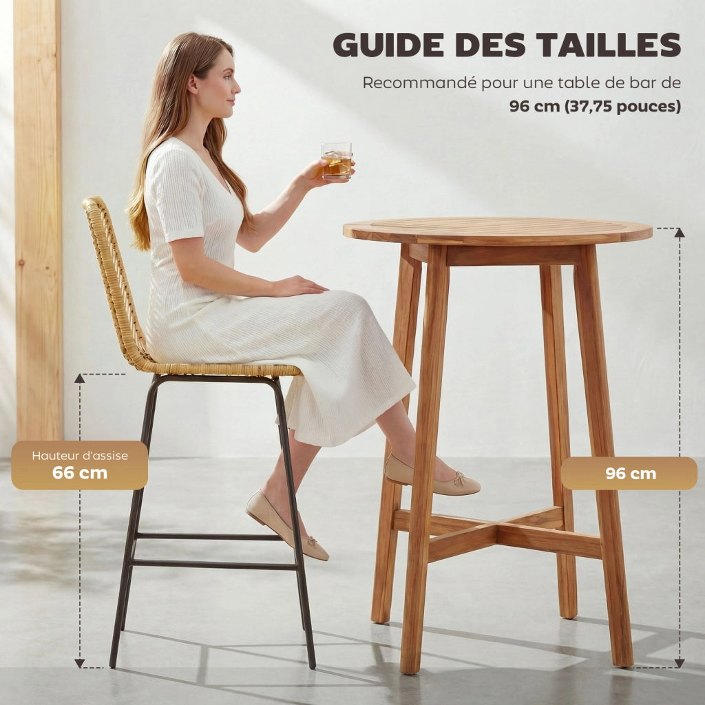 Sgabelli da bar 2 pezzi ¨C zephmum ¨C design boheme con struttura metallo e rotin, altezza 66 cm