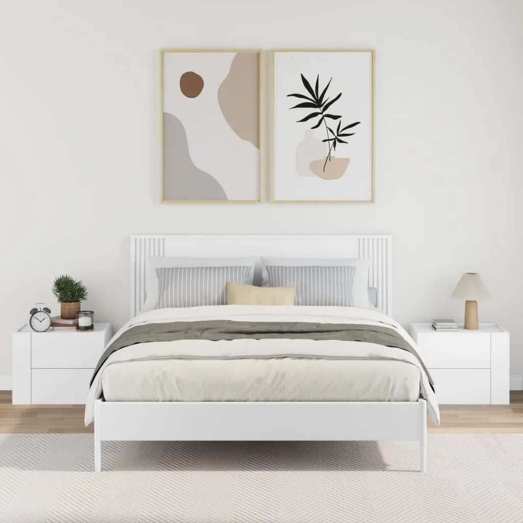 Set di 2 Comodini | Armadio da Notte | Mobiletto da notte a Muro Bianchi 45x30x35 cm