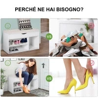Panca Scarpiera, Mobile Portascarpe Salvaspazio con Sedile Imbottito Ribaltabile da Ingresso Legno, 80x30x47cm, Bianco