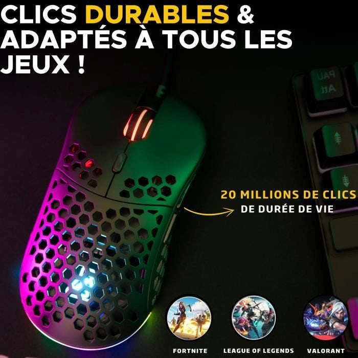 Mouse da gioco cablato - The G-Lab - KULT-OXYGEN - RGB - 12800 DPI - Nero