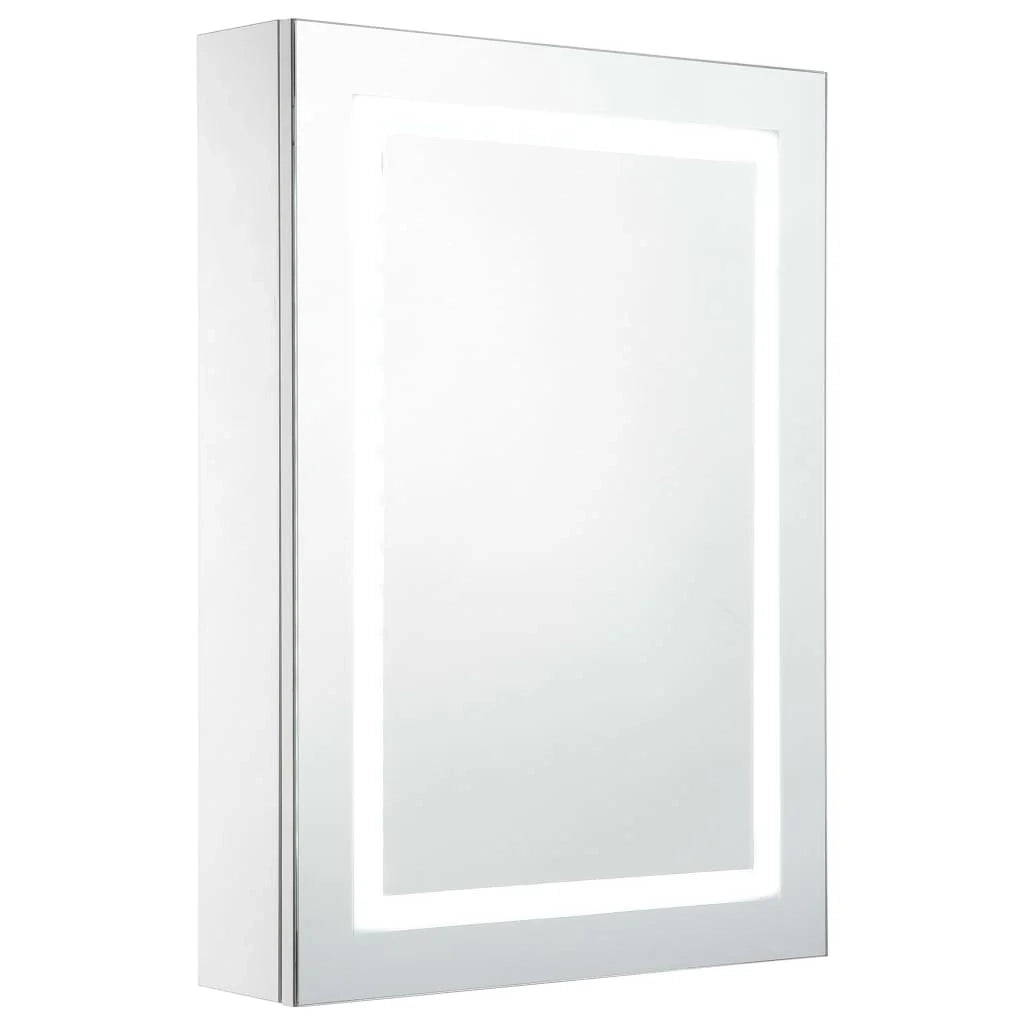 Mobiletto da bagno con specchio LED 50 x 13 x 70 cm bianco e argento 02_0006562