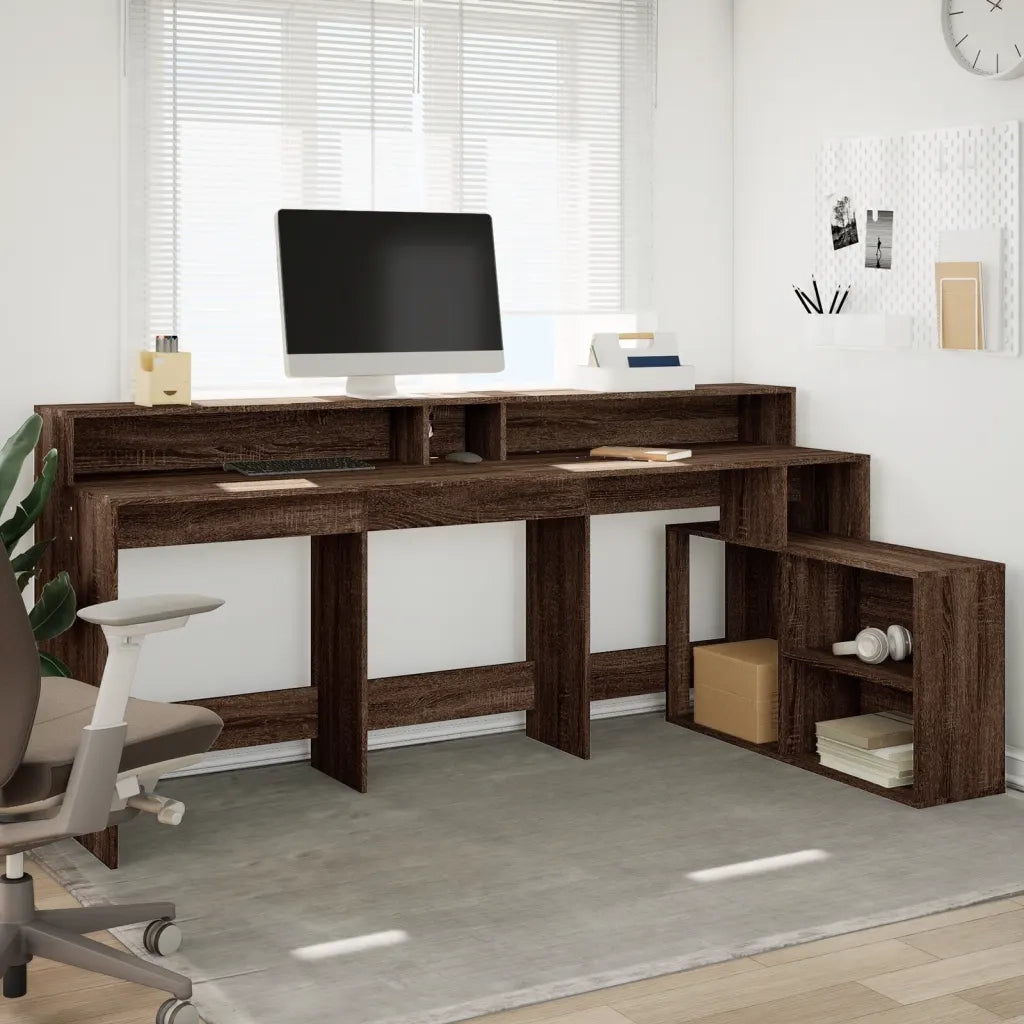 Scrivania con Luci LED Marrone Rovere 200x104x91 cm Truciolato 3309471