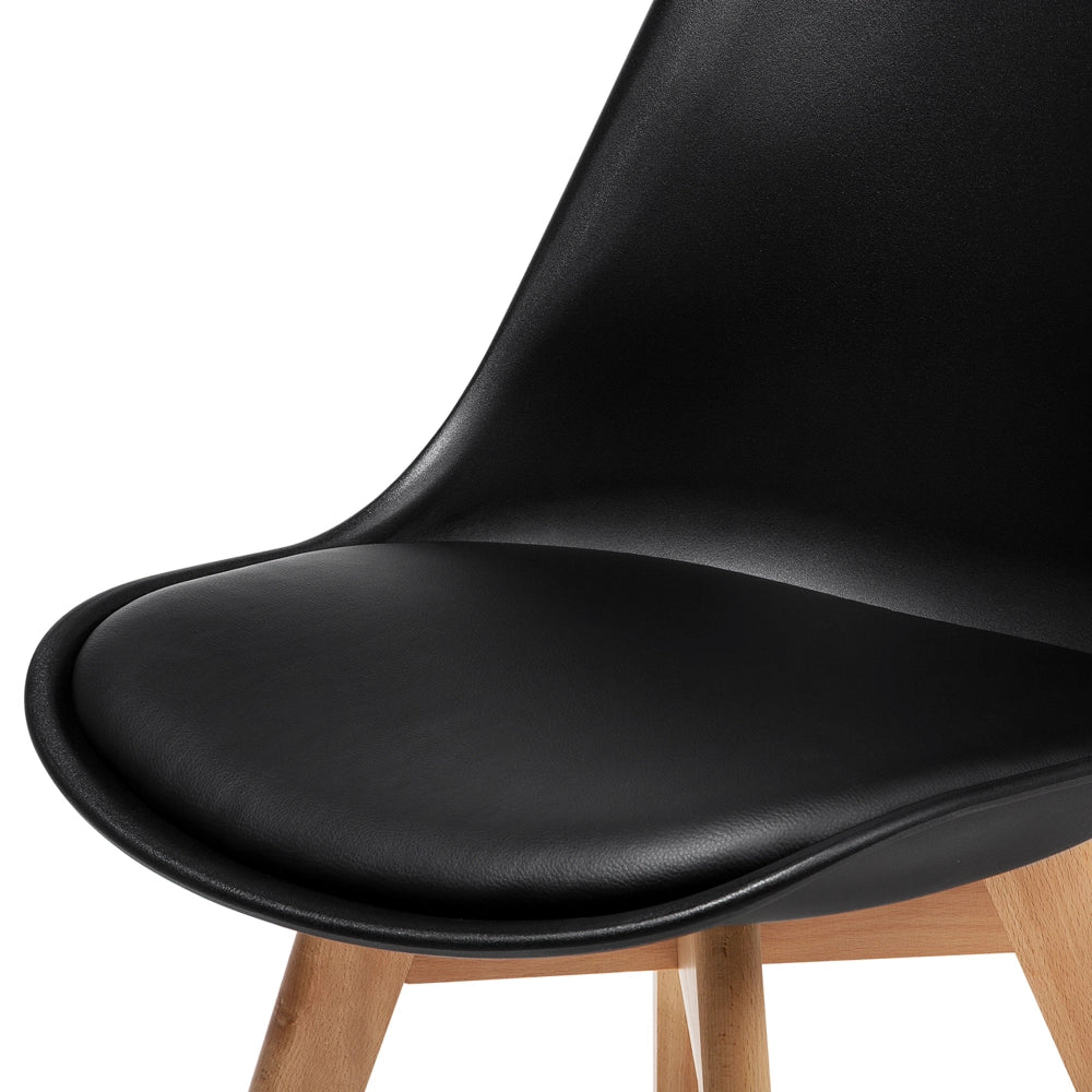 Set di 2 Sedie da Pranzo in Ecopelle Nera Gambe in Legno Lucido