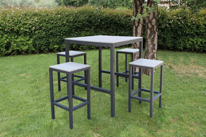 Set Bar Tavolo e 4 Sgabelli Sirio in Alluminio Tortora
