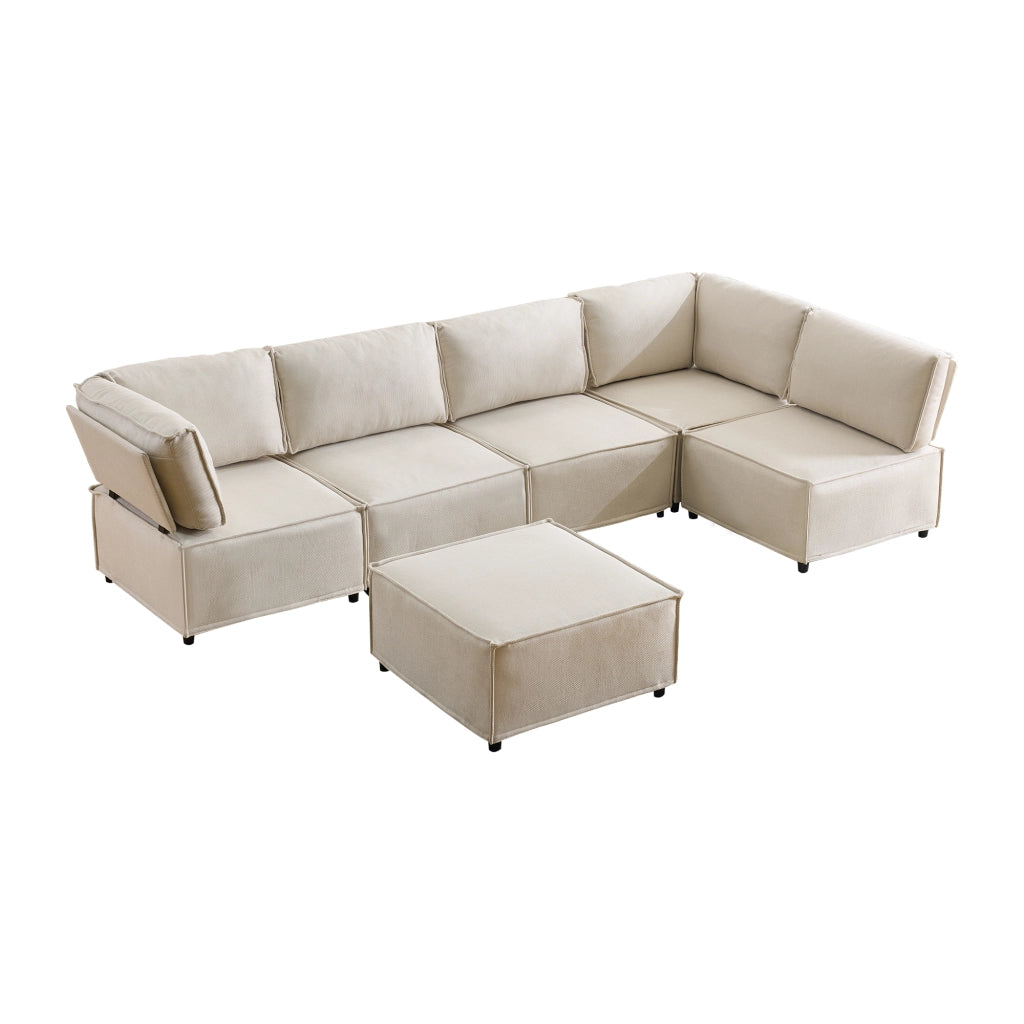 Divano angolare modulare - componibile con configurazione flessibile - in tessuto e legno - beige