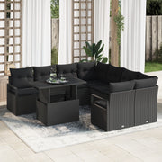 Set di Divani da Giardino 9 Pezzi con Cuscini Polyrattan Nero