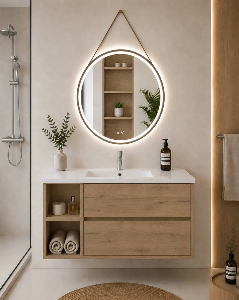 Mobile bagno con lavabo ORIGENBATH ZEUS senza specchio 100x45 cm Sinistra estepa con colonna