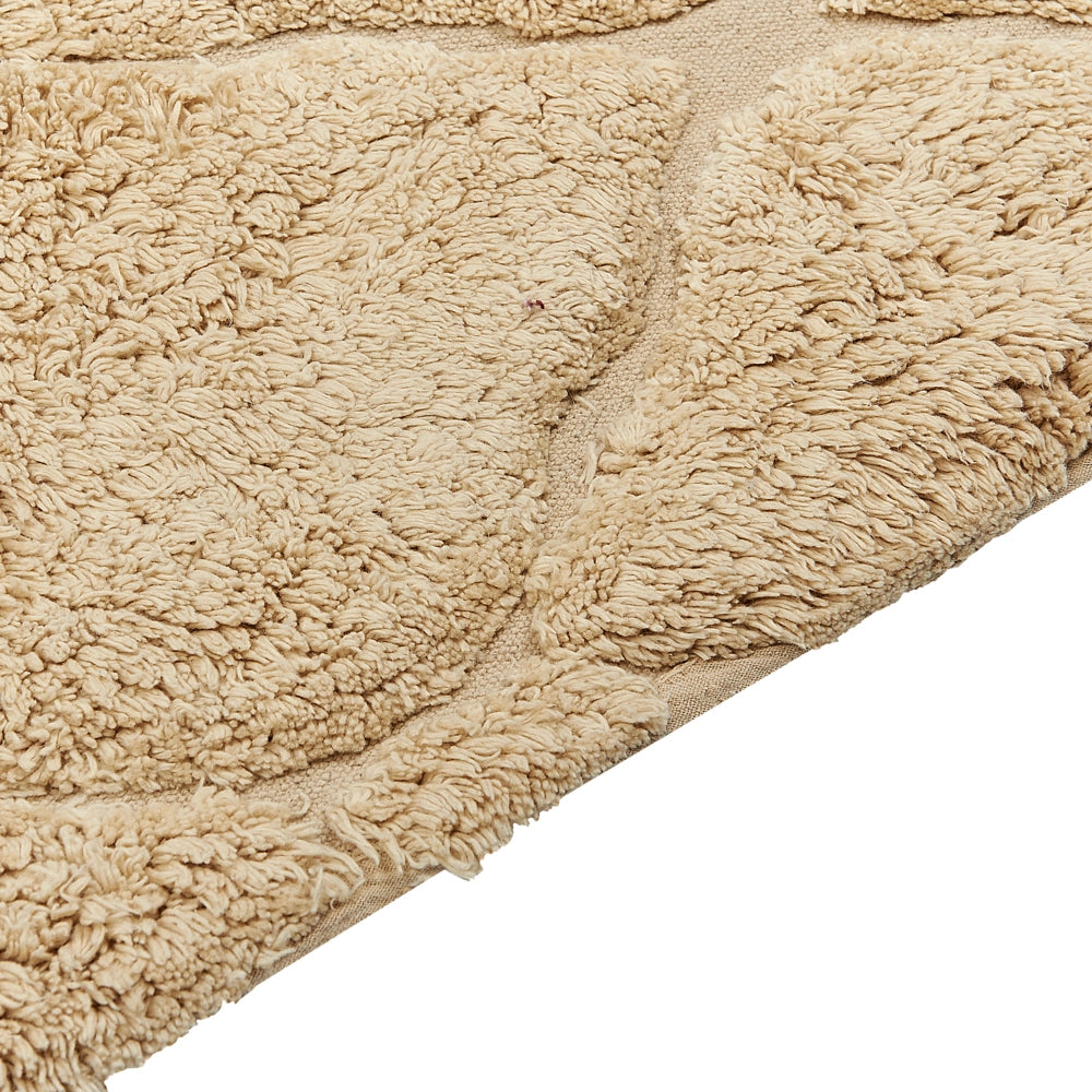 Tappeto beige in cotone trapuntato motivo geometrico con nappe 140 x 200 cm stile boho soggiorno camera da letto