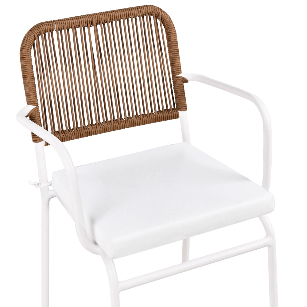 Set di 8 sedie da giardino in metallo alluminio impilabile verniciato a polvere per esterni con cuscini extra Bianco